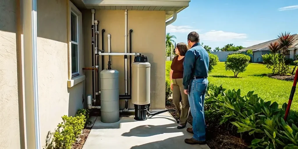 Homeowner safely observing a residential well pump system