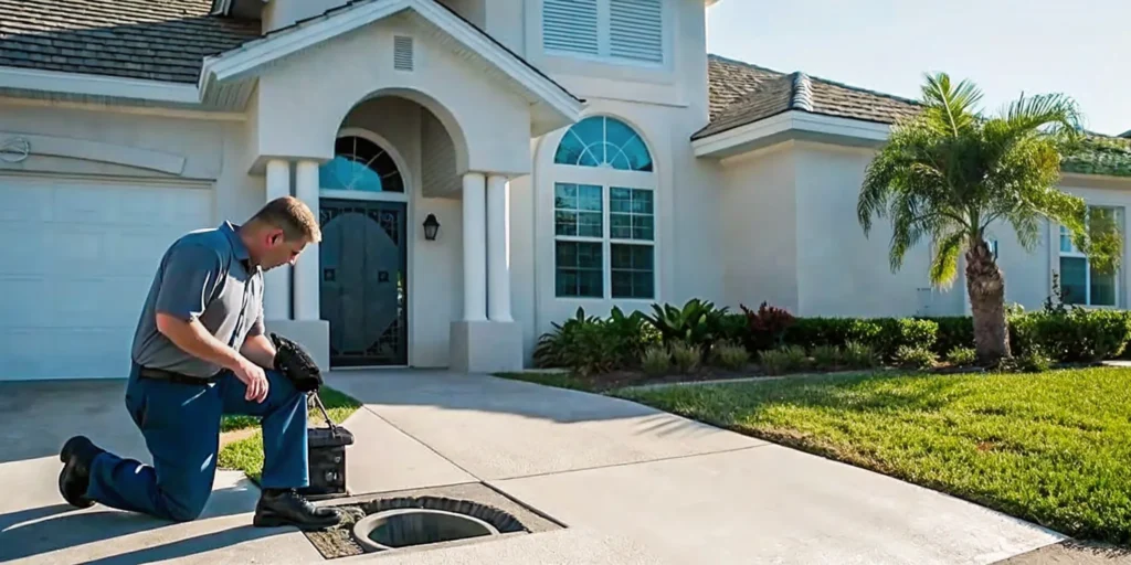 Plumber inspecting a residential sewer line in Fort Myers