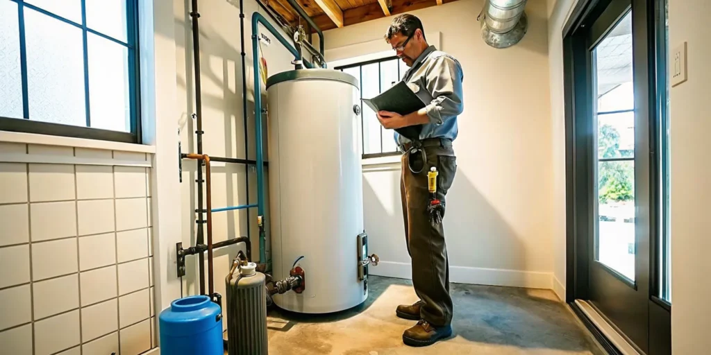 Technician performing water heater repair in a Fort Myers home