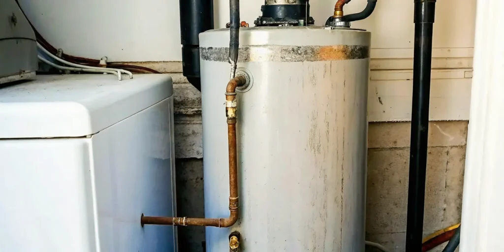 Rusty residential water heater tank in a Fort Myers home showing signs of wear