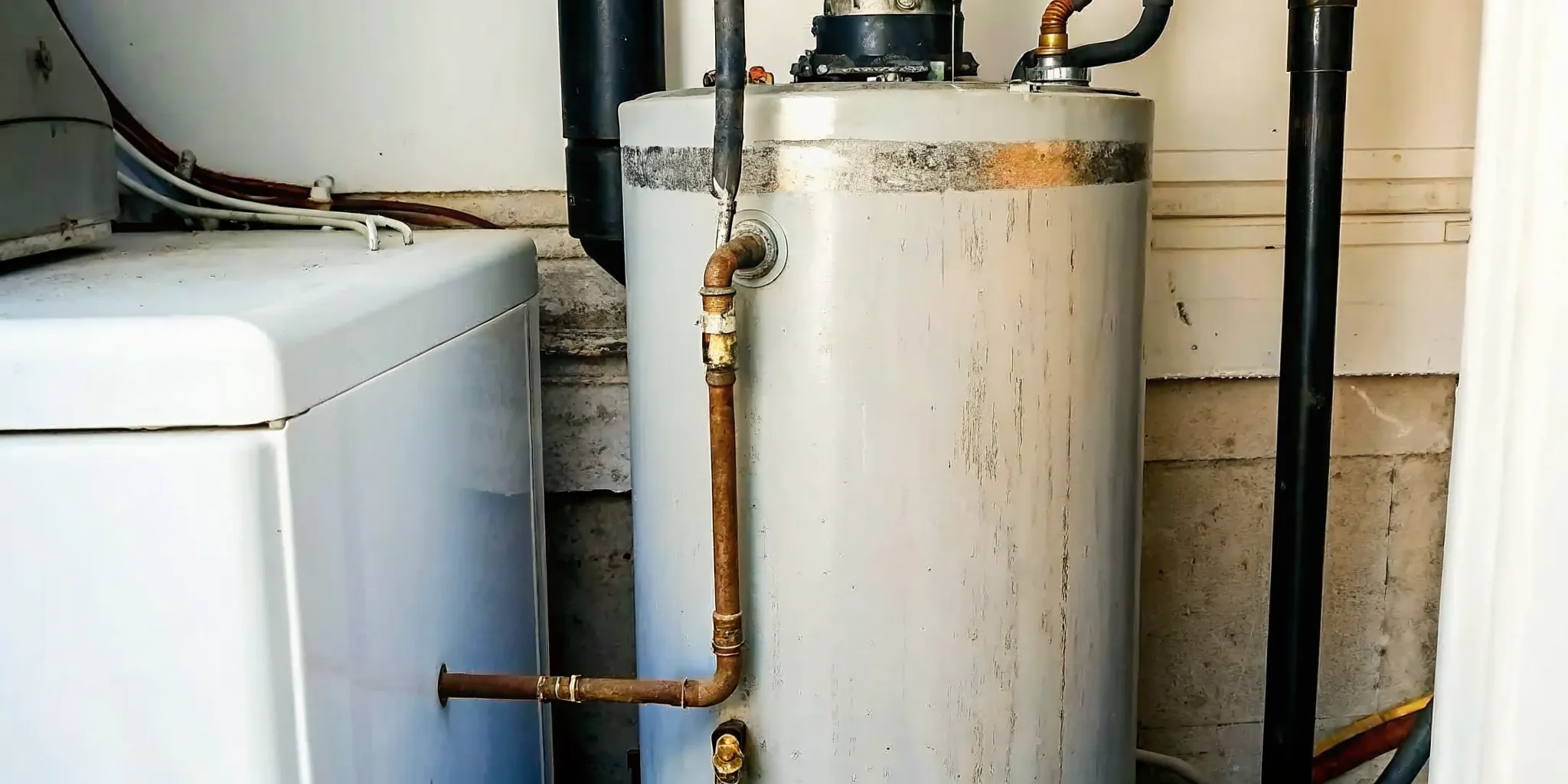 Rusty residential water heater tank in a Fort Myers home showing signs of wear