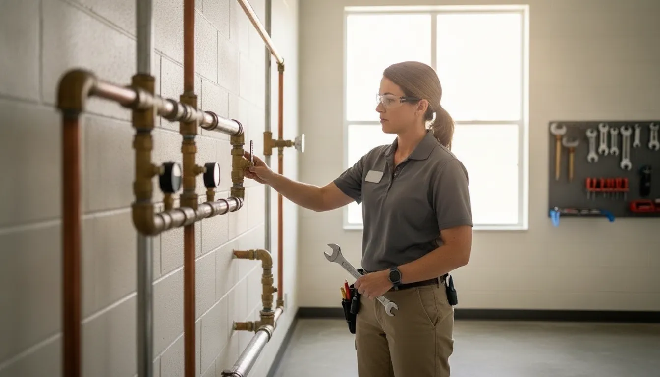 Commercial plumber inspecting plumbing in a Southwest Florida business